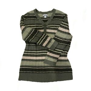 Striped Green and Tan Women's Sweater